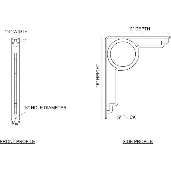 Maria Wrought Iron Bracket, (Single Center Brace), Antiqued Pewter 1 1/2W X 12D X 15H